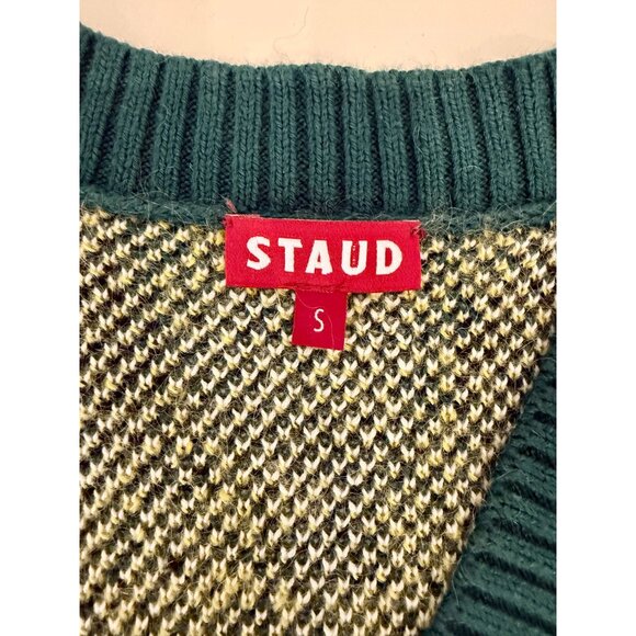 Staud Knave Cardigan in Green Cypress Argyle - Size S - Picture 5 of 8